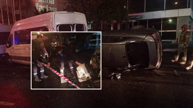 Das Auto, das einen Erdgaskanister traf, überschlug sich in Sarıyer