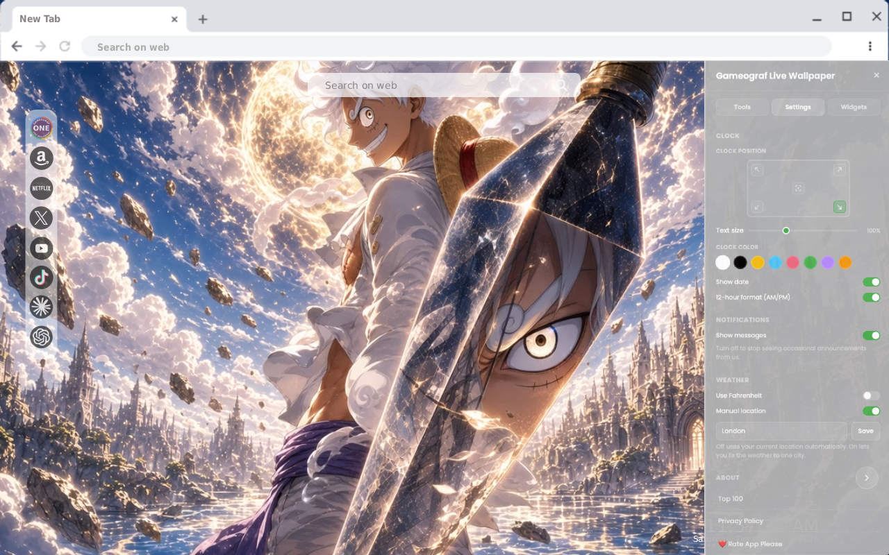 Luffy Gear 5 Golden Sky Reflection Live Wallpaper