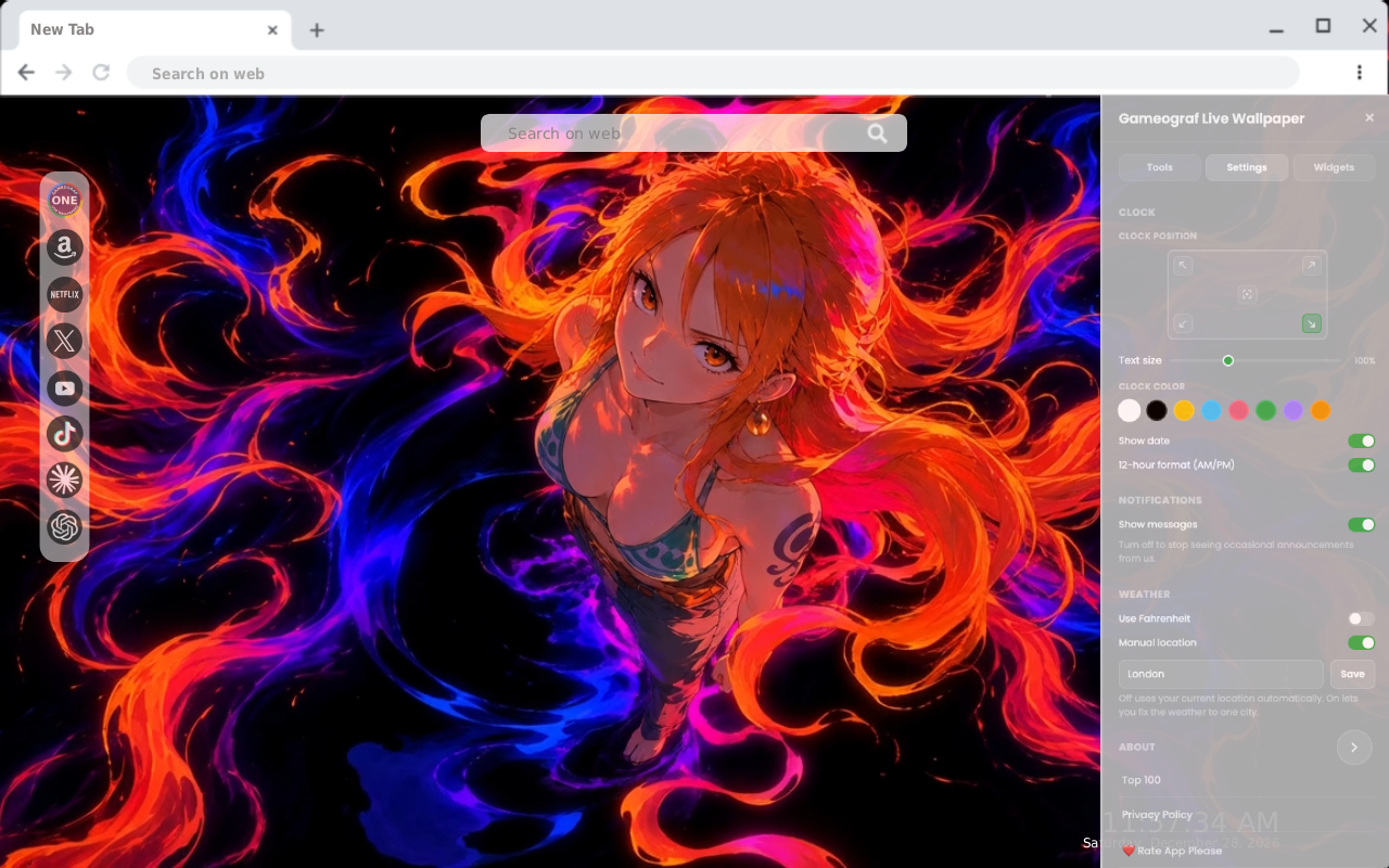 One Piece Nami: Fire and Blue Flame Live Wallpaper