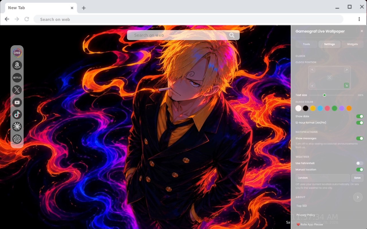 One Piece Sanji: Blue Fire & Orange Flame Live Wallpaper