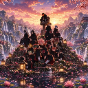 Akatsuki: JJK Sakura Valley at Sunset Live Wallpaper